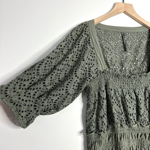 ANTHROPOLOGIE Sage Smocked Eyelet Top - Picture 3 of 7